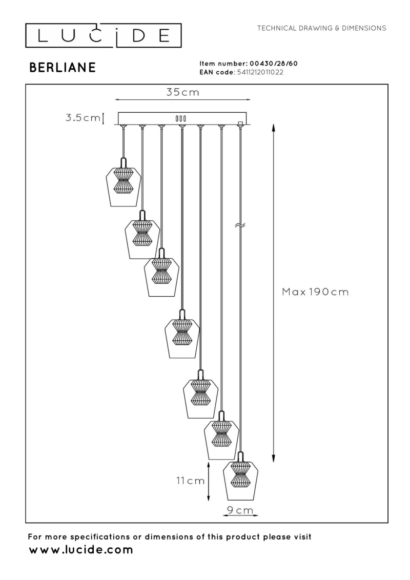 Lucide BERLIANE - Závesné svietidlo - Ø 39 cm - LED Rozm. - 7x3W 3000K - Transparent